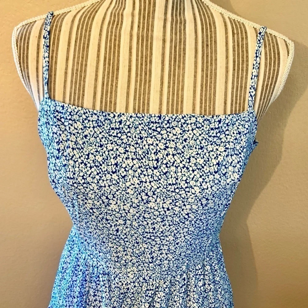 NWT Million Colors Mini Dress Large Blue White Ditzy Floral Straps Open Back